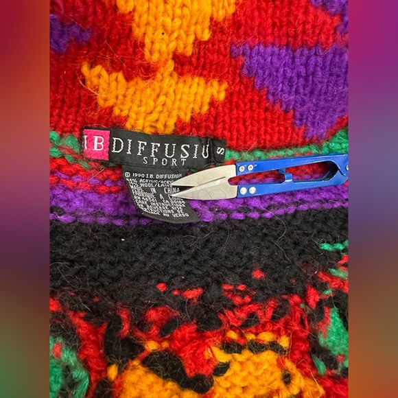 VTG 90s I.B. Diffusion Colorblock Cardigan Grandpa Sweater Small - Picture 6 of 6